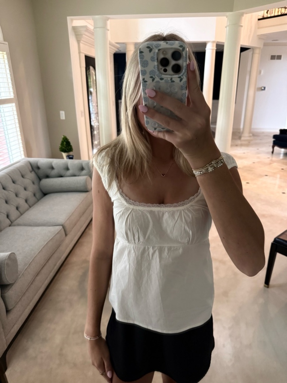 brandy white lace tie top